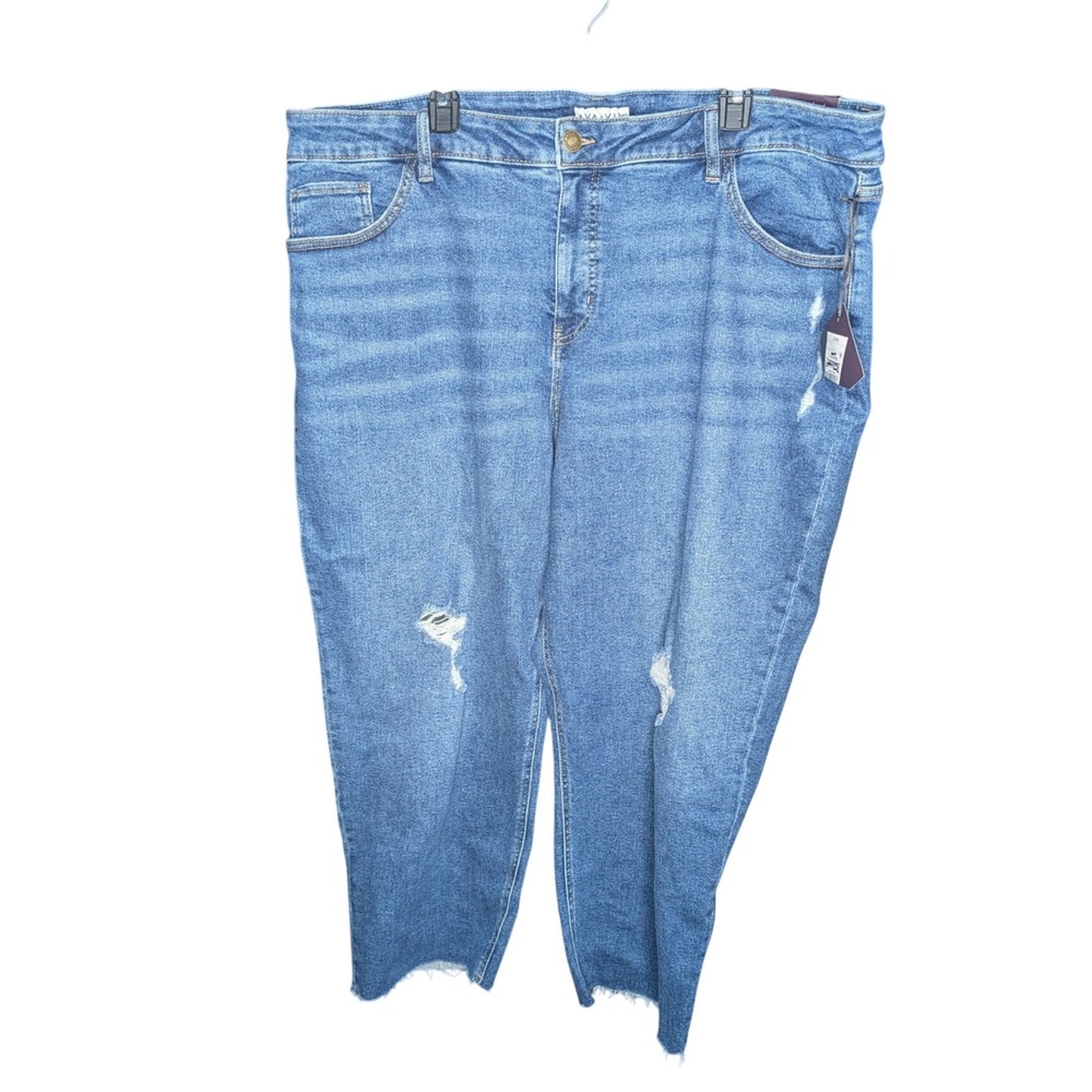 Ava & Viv 24W Mid Rise Slim Straight Crop Jeans Distressed Raw Hem NWT